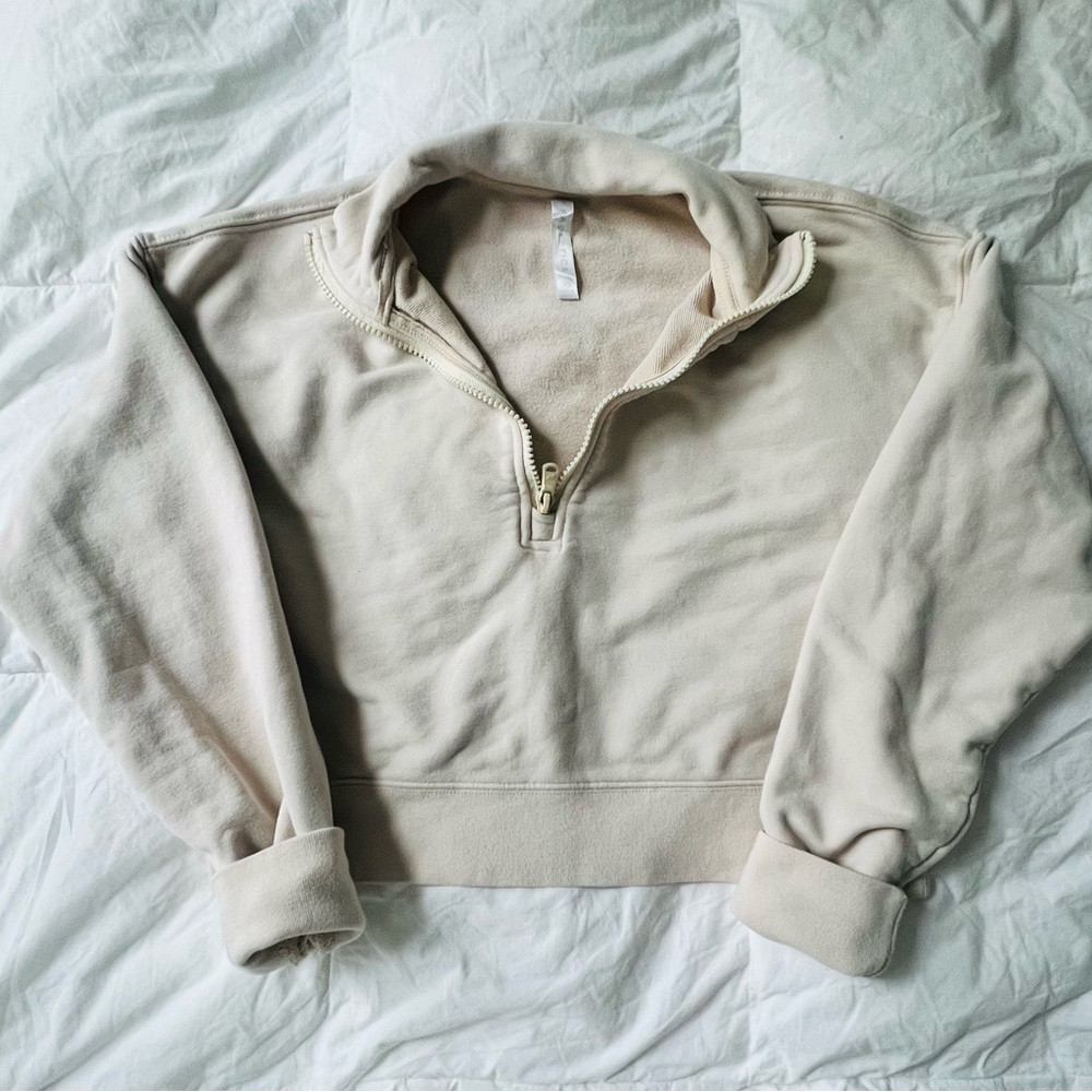 Cream Fabletics quarter zip fleece sweatshirt